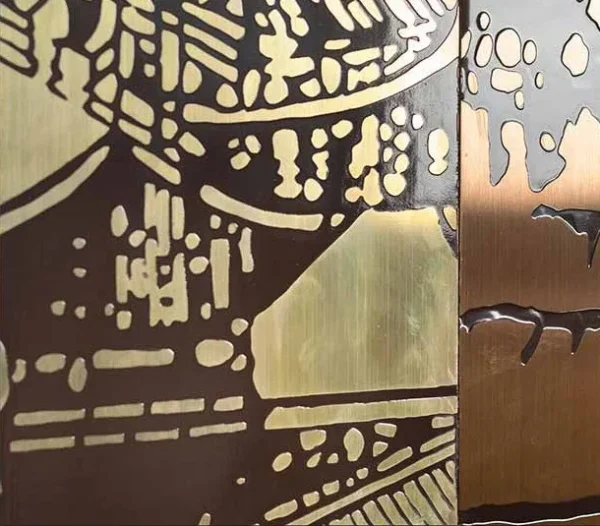 Tall Bamboo Shadow on Copper and Map Collage, 120 x 160 cm in bronze — detail