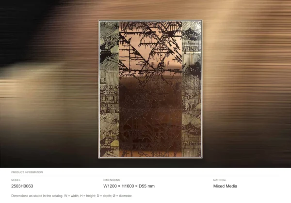 Tall Bamboo Shadow on Copper and Map Collage, 120 x 160 cm in bronze — dimensions