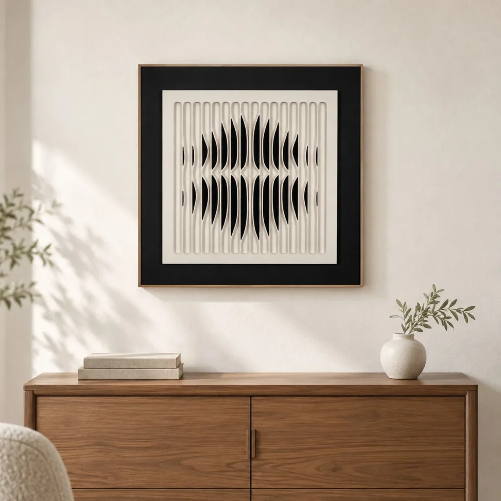 Black and White Optical Wave Relief in black — front view
