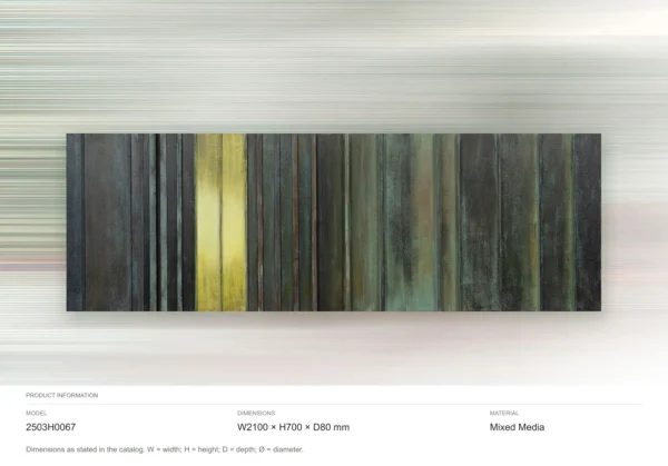 Panoramic Green Stripe Relief Wall Art, 210 x 70 cm in olive — dimensions
