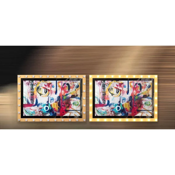Wide Graffiti Abstract in Studded Gold Frame, 170 x 116 cm — in a room setting