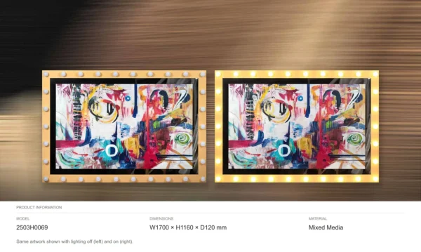 Wide Graffiti Abstract in Studded Gold Frame, 170 x 116 cm — dimensions