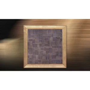 Navy Maze Line Relief in Gold Ribbed Frame, 100 x 100 cm — in a room setting