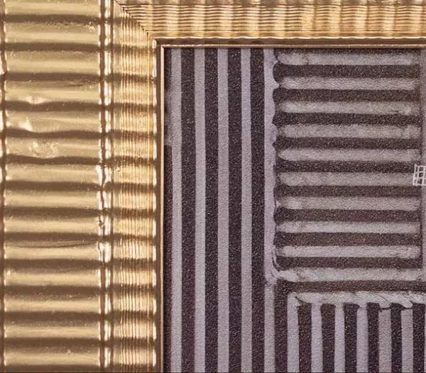 Navy Maze Line Relief in Gold Ribbed Frame, 100 x 100 cm — detail