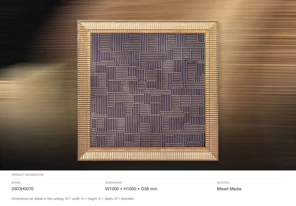 Navy Maze Line Relief in Gold Ribbed Frame, 100 x 100 cm — dimensions