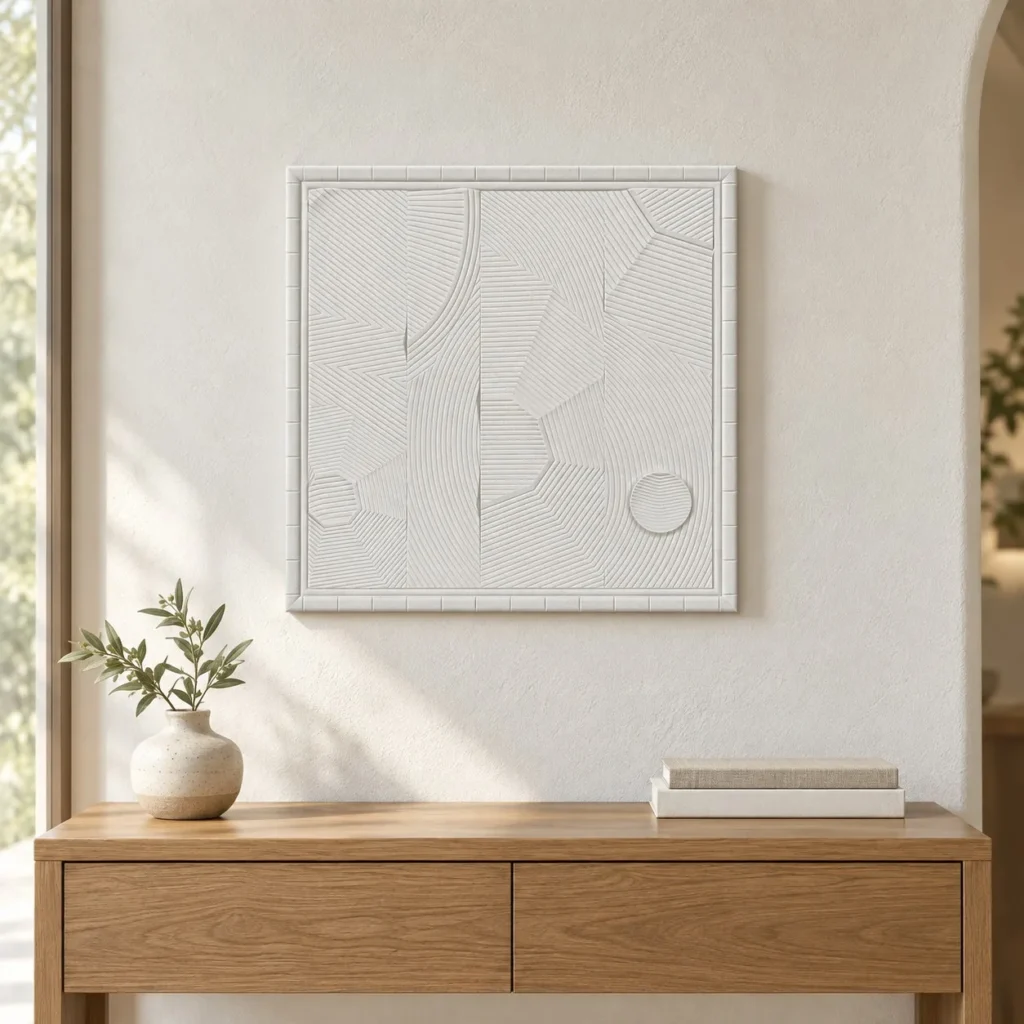 Small White Line Relief in White Frame, 30 x 30 cm — front view
