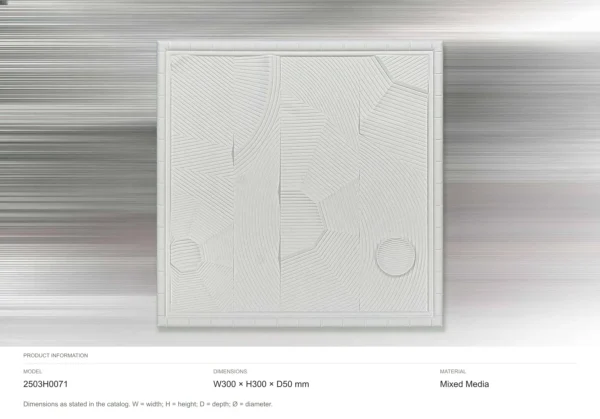 Small White Line Relief in White Frame, 30 x 30 cm — dimensions