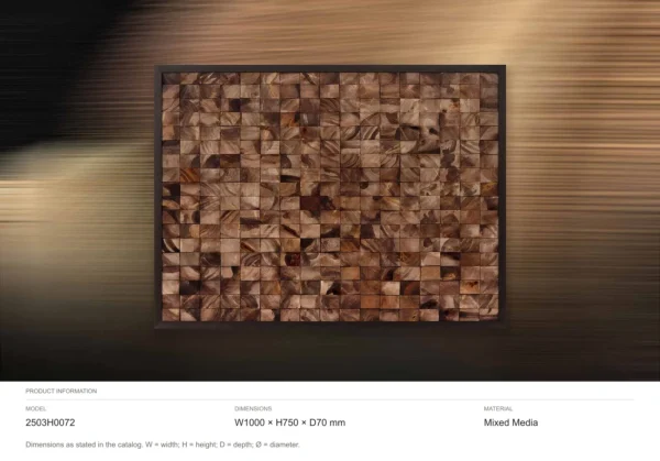 Wood Block Mosaic Relief in Black Frame, 100 x 75 cm — dimensions