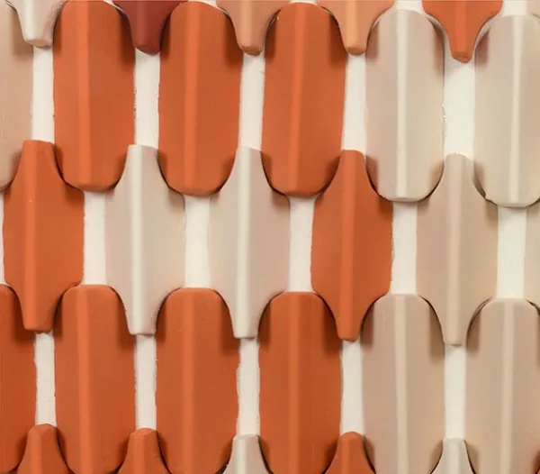 Coral and White Tile Gradient Relief, 70 x 100 cm in rust — detail
