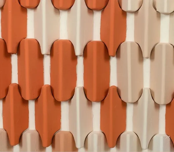 Coral and White Tile Gradient Relief, 70 x 100 cm in rust — detail