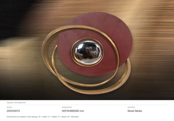 Burgundy Disc with Brass Rings and Convex Mirror, 97 x 88 cm in burgundy — dimensions