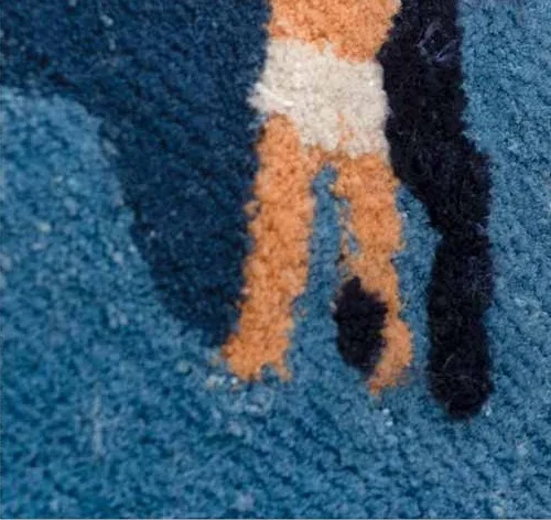 Tufted Ocean Swimmers Textile Art, 90 x 90 cm in blue — detail