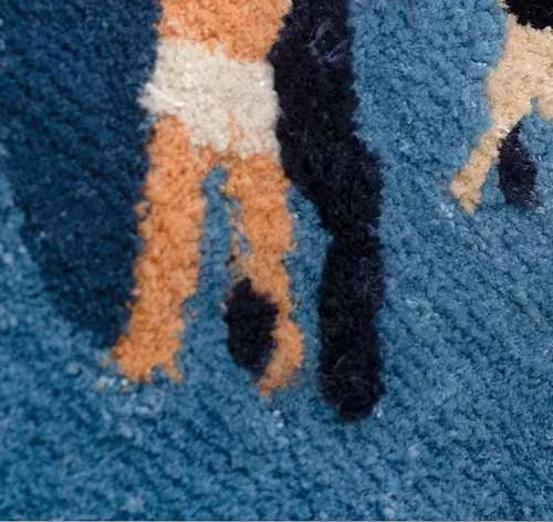 Tufted Ocean Swimmers Textile Art, 90 x 90 cm in blue — detail