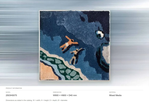 Tufted Ocean Swimmers Textile Art, 90 x 90 cm in blue — dimensions