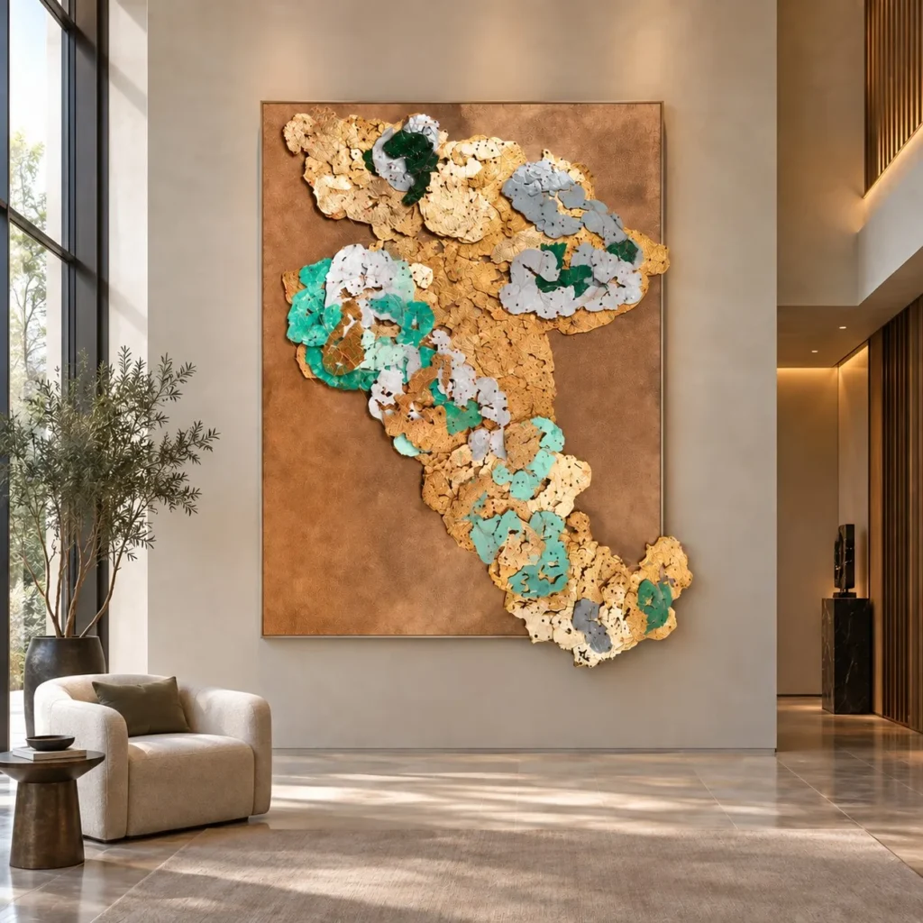 Monumental Copper Panel with Coral Relief, 184 x 240 cm in bronze — front view