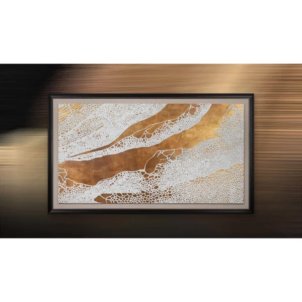 Wide Gold and White Crackle Landscape in brushed brass — in a room setting
