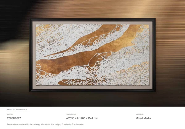 Wide Gold and White Crackle Landscape in brushed brass — dimensions