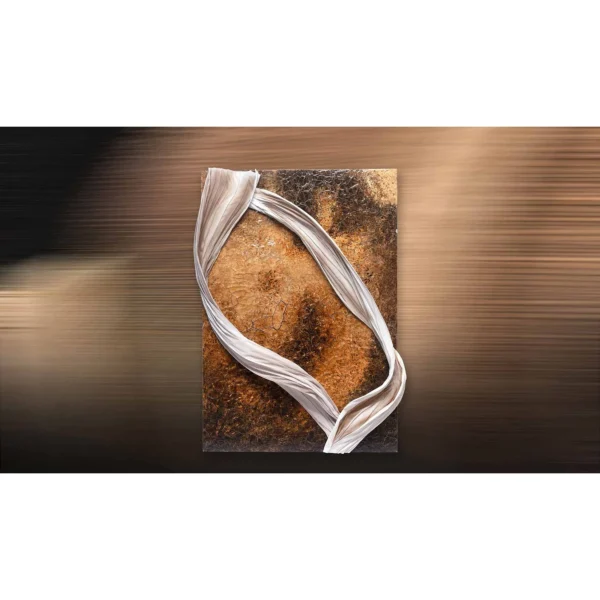 Rust Panel with Draped Cream Ribbon Relief, 119 x 160 cm in rust — in a room setting
