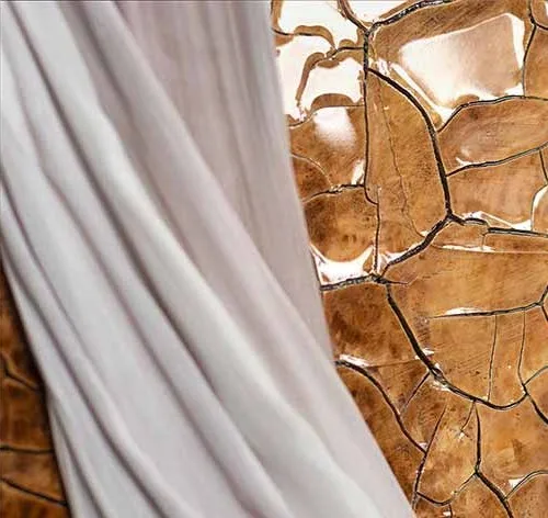 Rust Panel with Draped Cream Ribbon Relief, 119 x 160 cm in rust — detail
