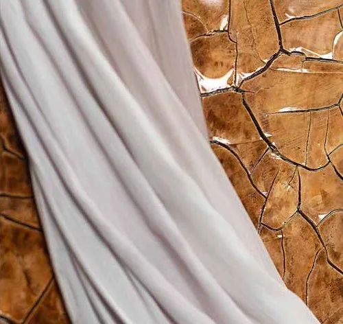 Rust Panel with Draped Cream Ribbon Relief, 119 x 160 cm in rust — detail
