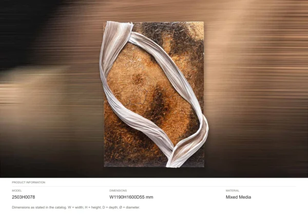 Rust Panel with Draped Cream Ribbon Relief, 119 x 160 cm in rust — dimensions