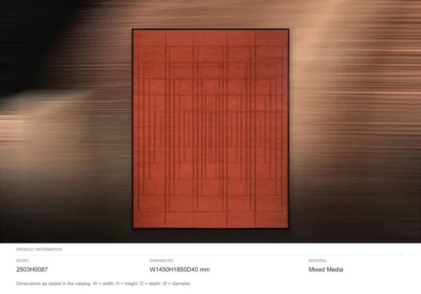 Tall Vermilion Grid Panel in Black Frame, 145 x 185 cm — dimensions