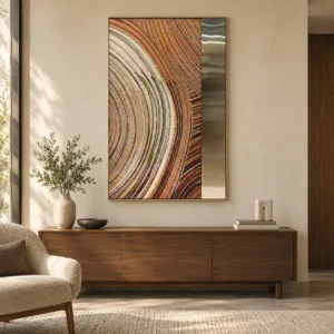 Tall Wood Grain and Silver Panel, 90 x 140 cm in clay — front view