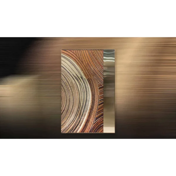 Tall Wood Grain and Silver Panel, 90 x 140 cm in clay — in a room setting