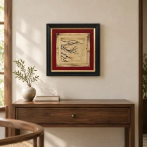 Small Branch Ink in Red Mount and Black Frame, 30 x 30 cm — front view