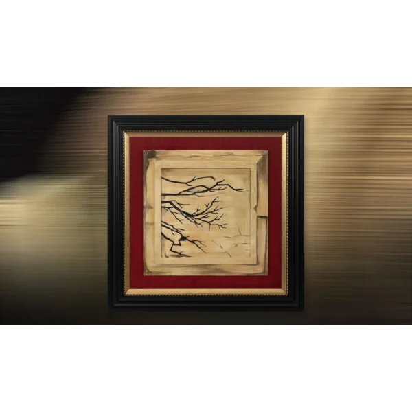 Small Branch Ink in Red Mount and Black Frame, 30 x 30 cm — in a room setting