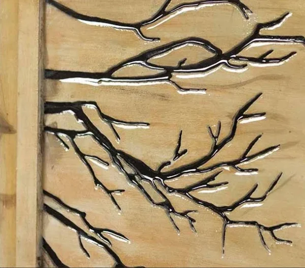Small Branch Ink in Red Mount and Black Frame, 30 x 30 cm — detail