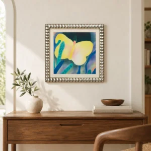 Small Yellow Butterfly Painting in mustard — front view