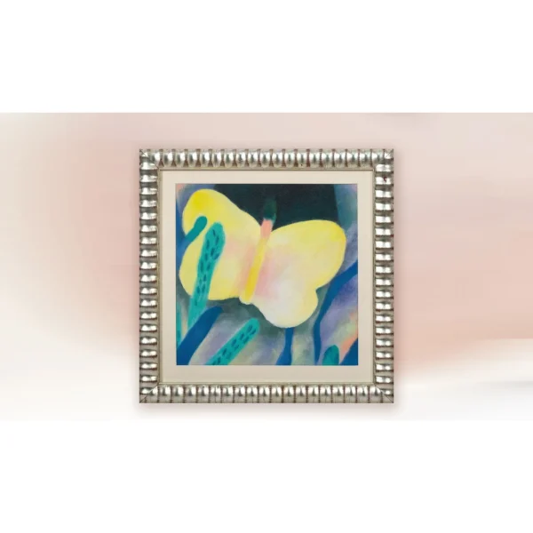Small Yellow Butterfly Painting in mustard — in a room setting