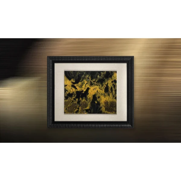 Gold and Black Marble Ink in Black Frame, 60 x 50 cm — in a room setting