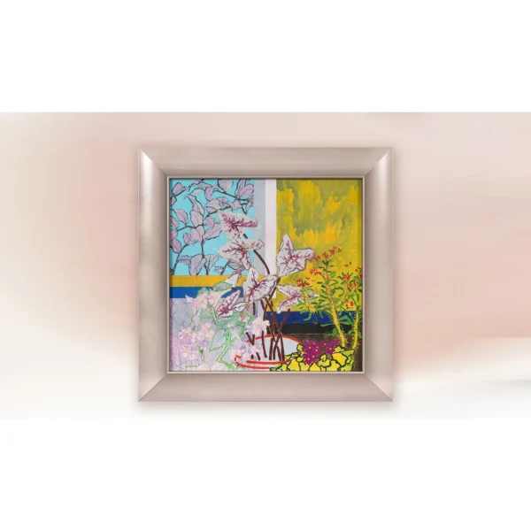 Blossom Window Painting in Silver Frame, 56 x 56 cm — in a room setting
