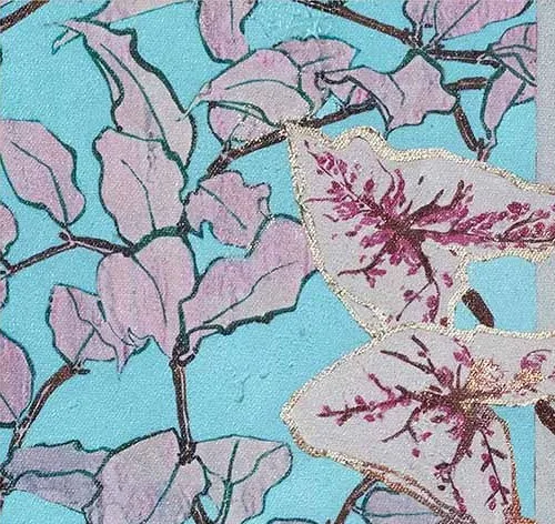 Blossom Window Painting in Silver Frame, 56 x 56 cm — detail