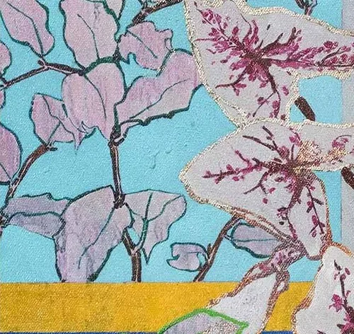Blossom Window Painting in Silver Frame, 56 x 56 cm — detail