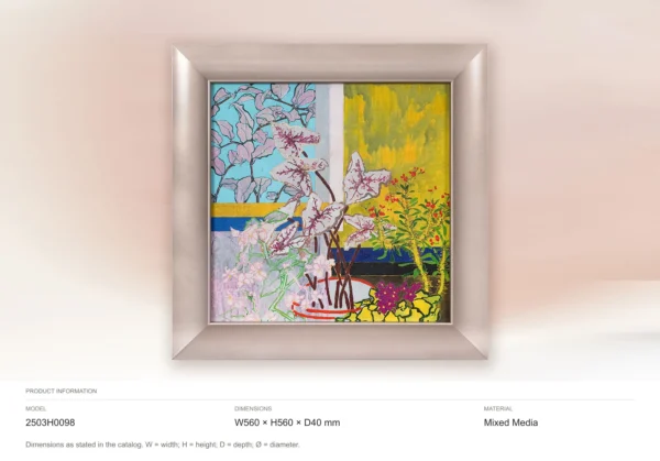 Blossom Window Painting in Silver Frame, 56 x 56 cm — dimensions