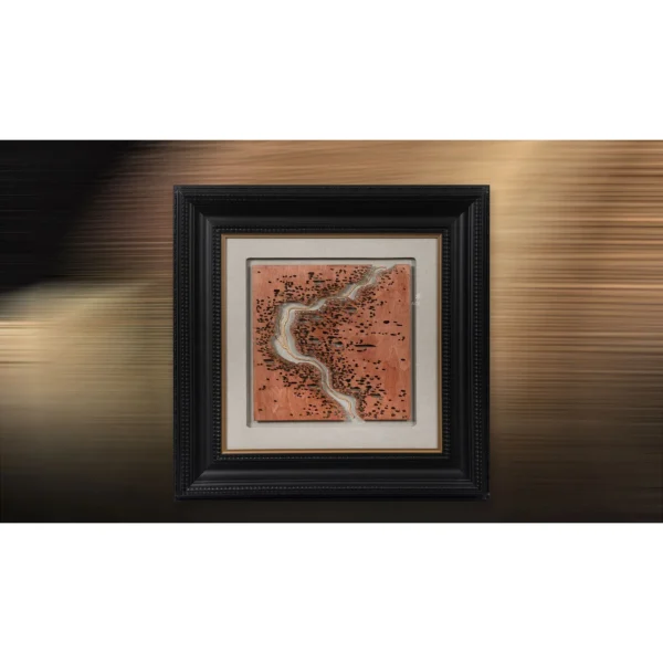 Coral River Map in Ornate Black Frame, 65 x 65 cm — in a room setting