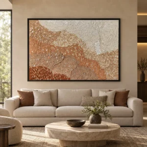 Wide Terracotta Scale Relief in Black Frame, 220 x 150 cm — front view