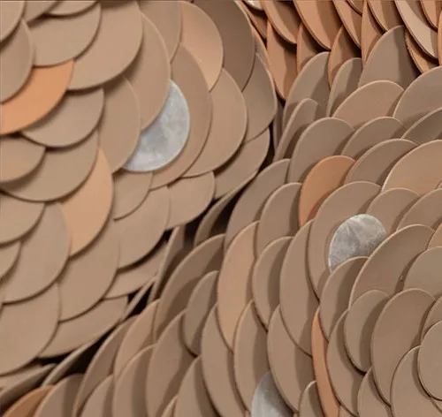 Wide Terracotta Scale Relief in Black Frame, 220 x 150 cm — detail