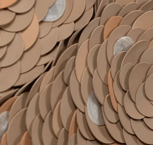 Wide Terracotta Scale Relief in Black Frame, 220 x 150 cm — detail