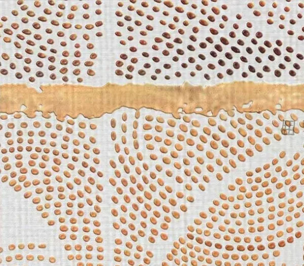 Wide Peach Lace Fragment Panel, 140 x 100 cm in rust — detail