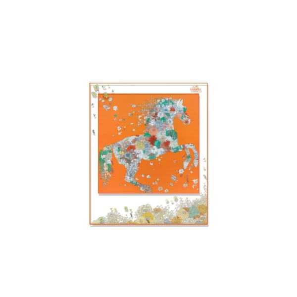 Floral Horse on Orange Print in Slim Frame, 100 x 120 cm — in a room setting