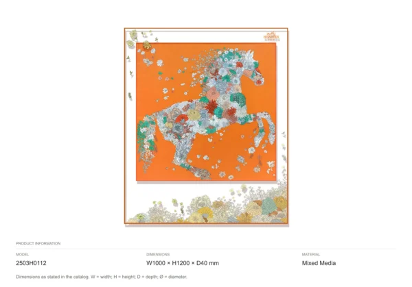 Floral Horse on Orange Print in Slim Frame, 100 x 120 cm — dimensions