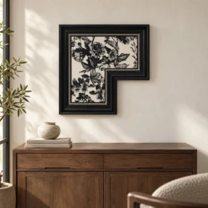 Black Floral Toile in Stepped Black Frame, 50 x 50 cm — front view