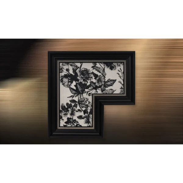 Black Floral Toile in Stepped Black Frame, 50 x 50 cm — in a room setting