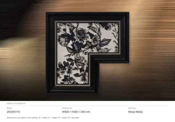 Black Floral Toile in Stepped Black Frame, 50 x 50 cm — dimensions