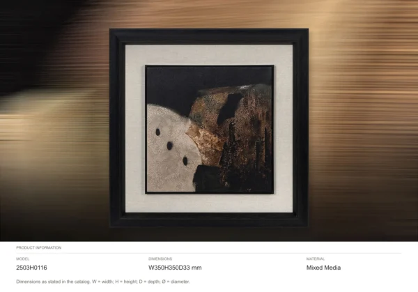 Small Cream and Black Abstract in Black Frame, 35 x 35 cm — dimensions