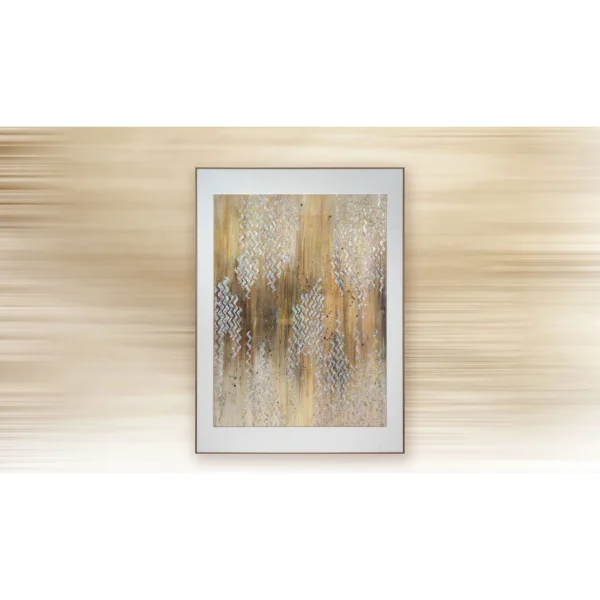 Gold and Silver Chevron Panel in White Frame, 95 x 130 cm — in a room setting